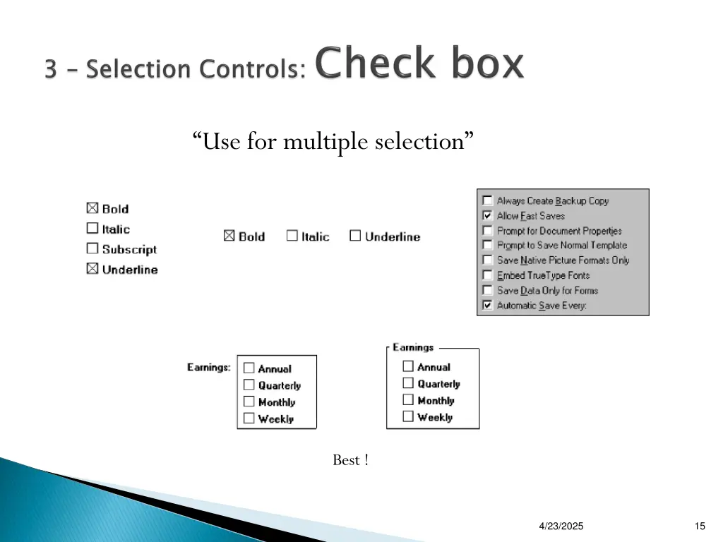 use for multiple selection