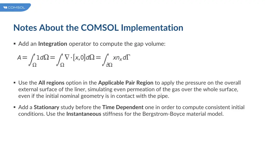 notes about the comsol implementation