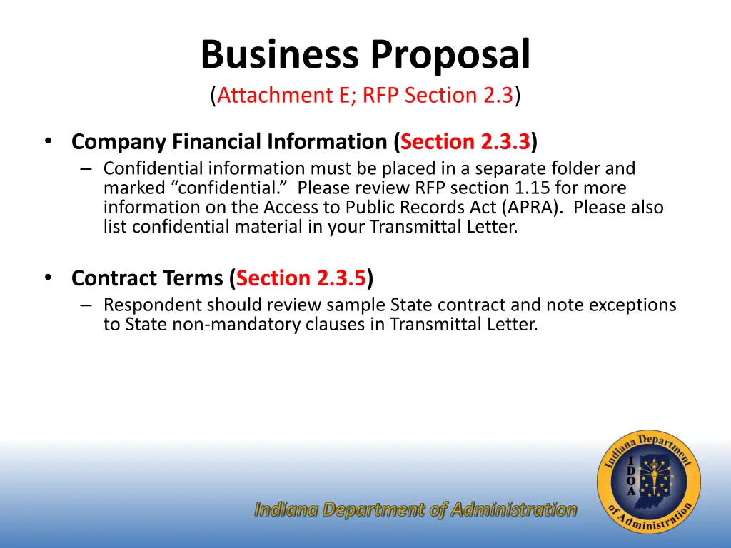 business proposal attachment e rfp section 2 3