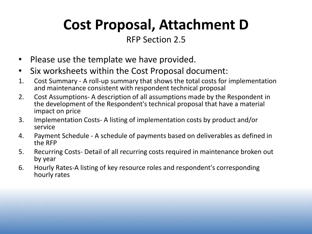 cost proposal attachment d rfp section 2 5