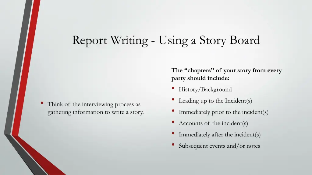 report writing using a story board