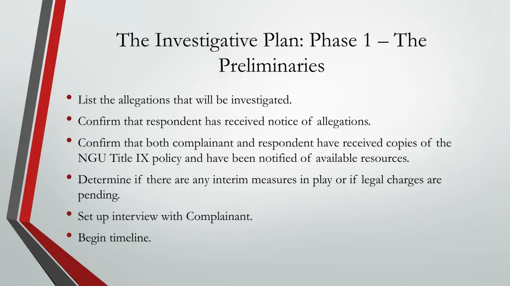 the investigative plan phase 1 the preliminaries