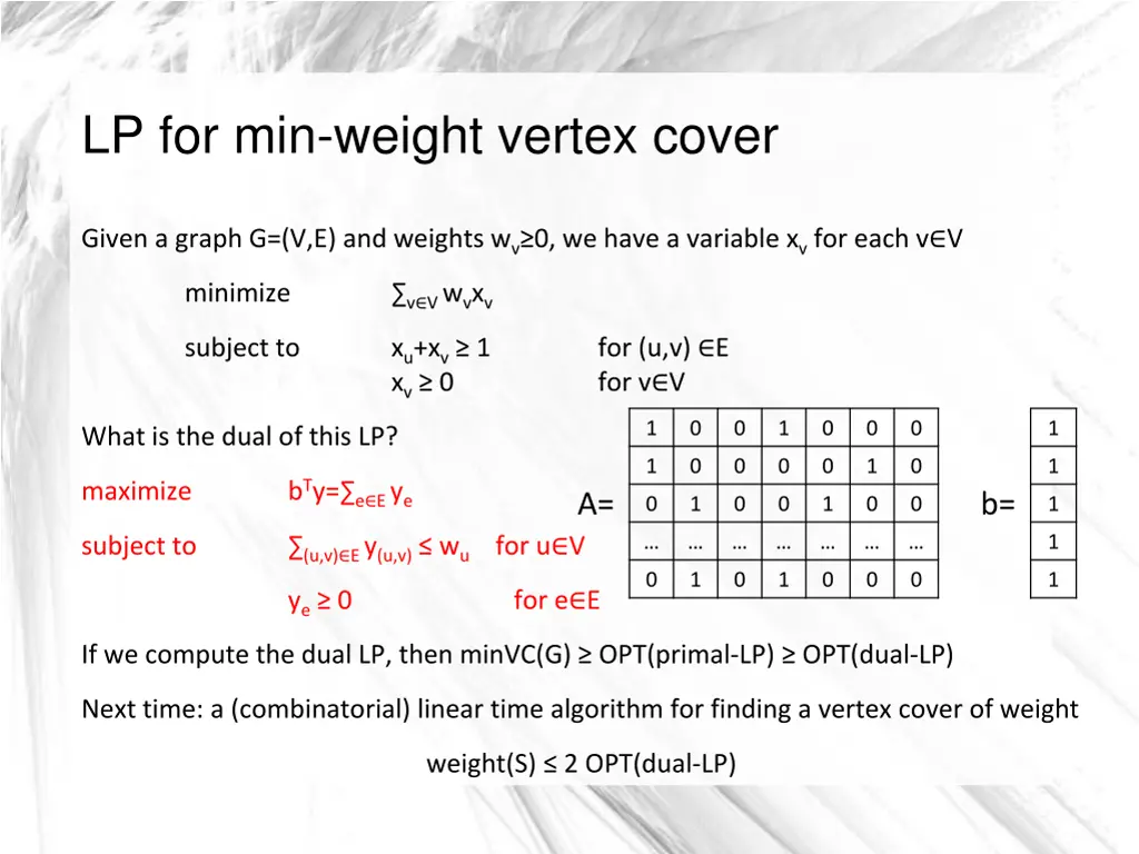 lp for min weight vertex cover