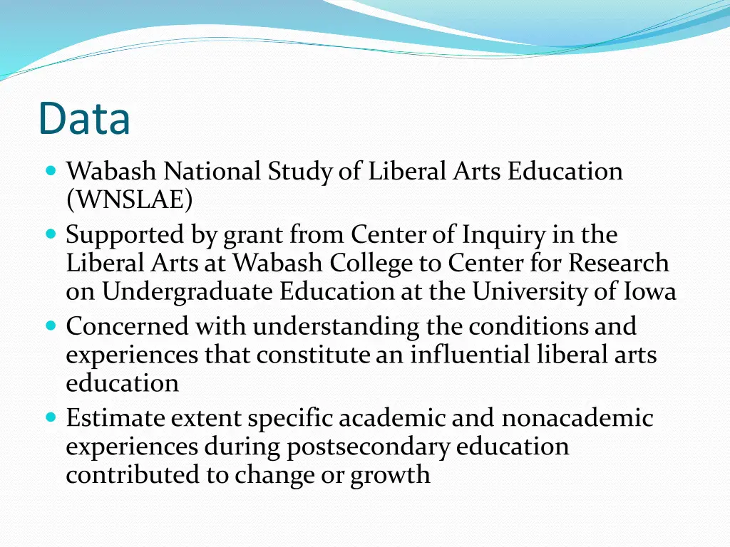 data wabash national study of liberal arts