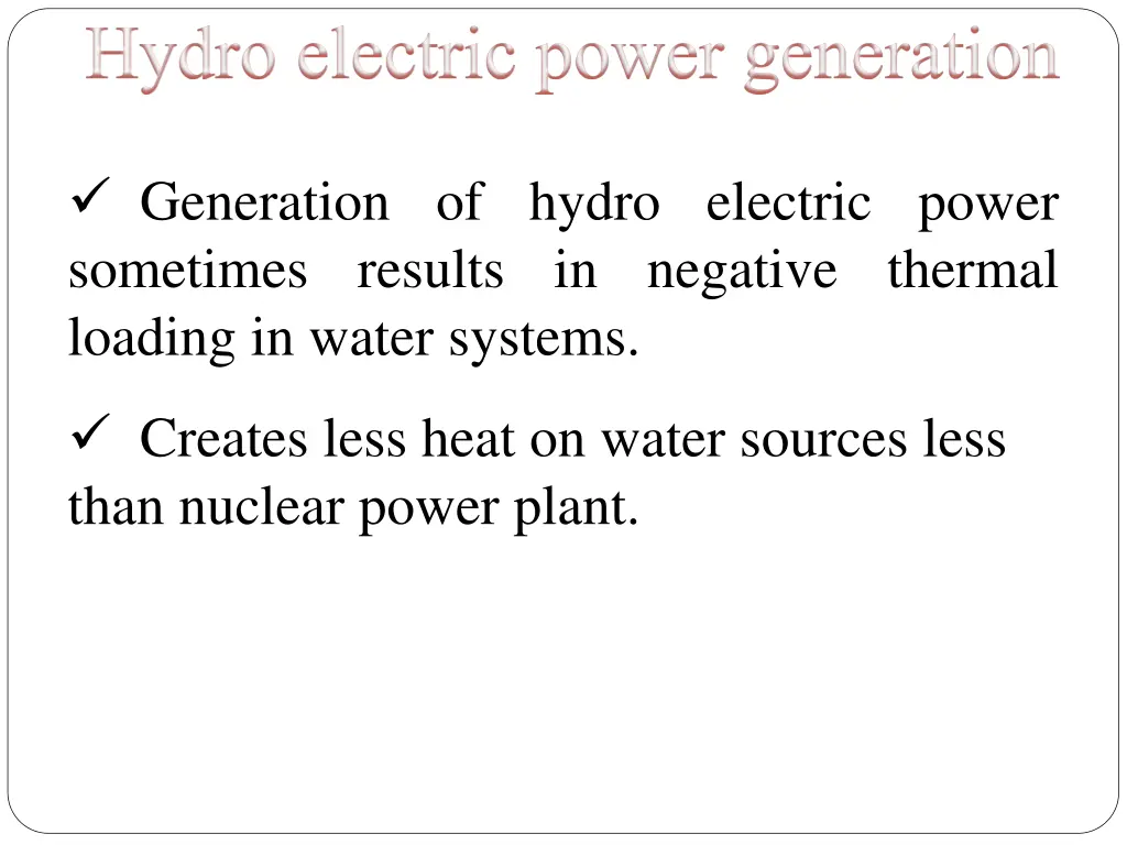 hydro electric power generation