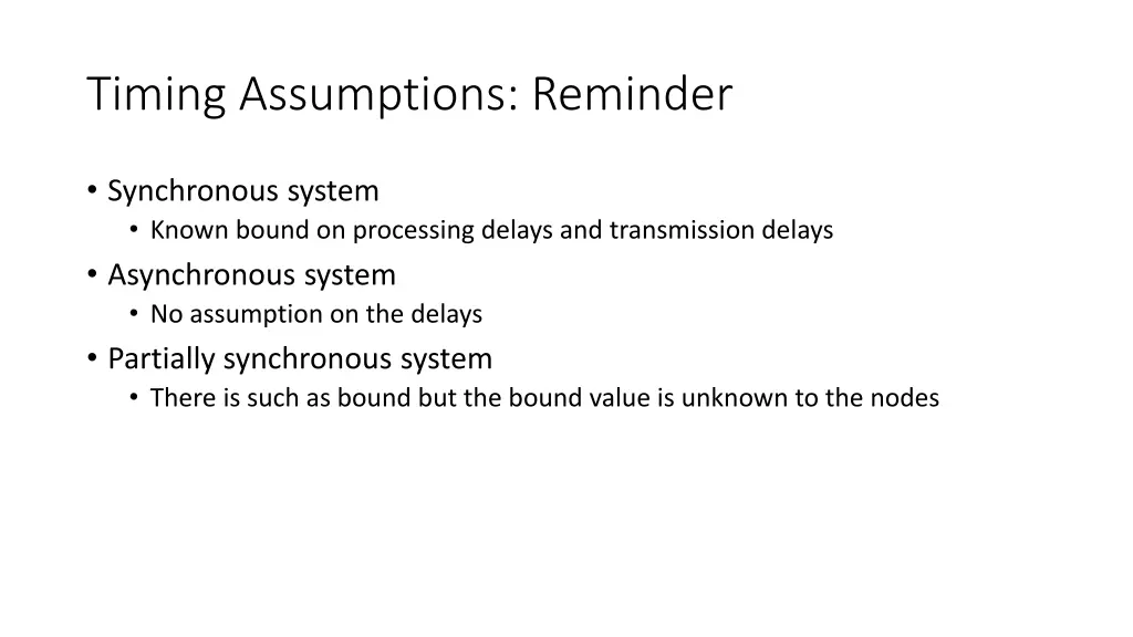 timing assumptions reminder