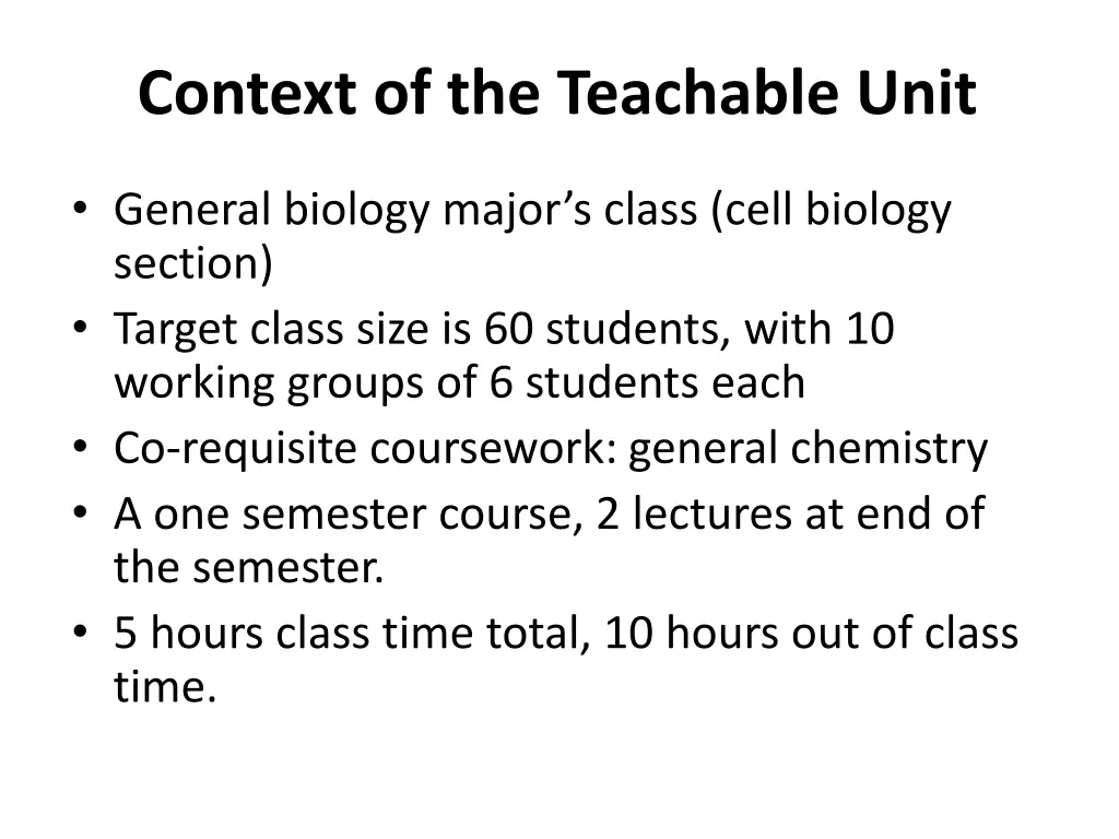 context of the teachable unit