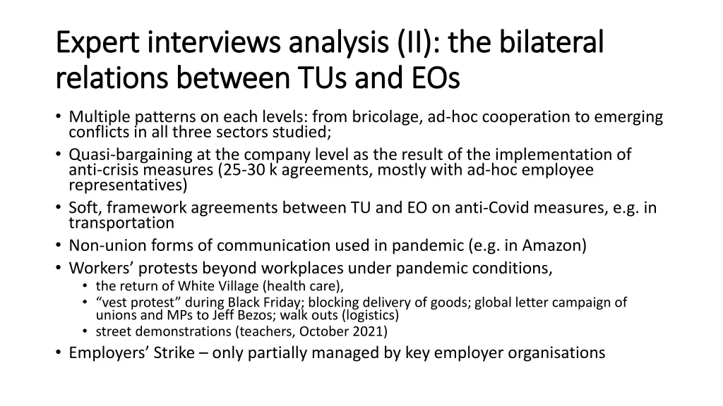 expert interviews analysis ii the bilateral