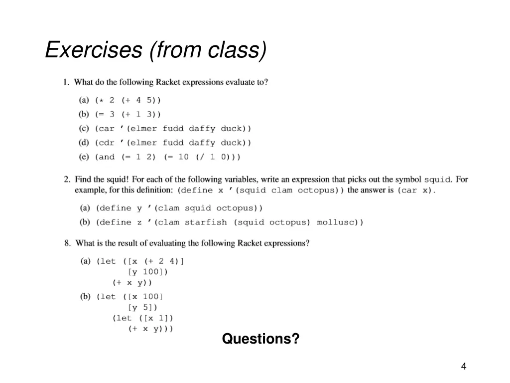 exercises from class