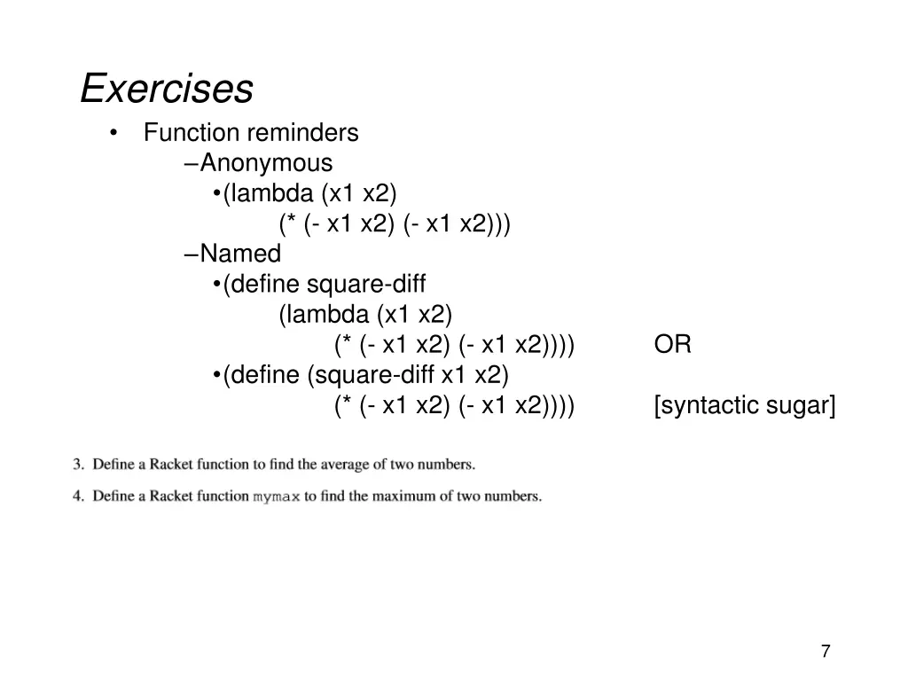 exercises function reminders anonymous lambda