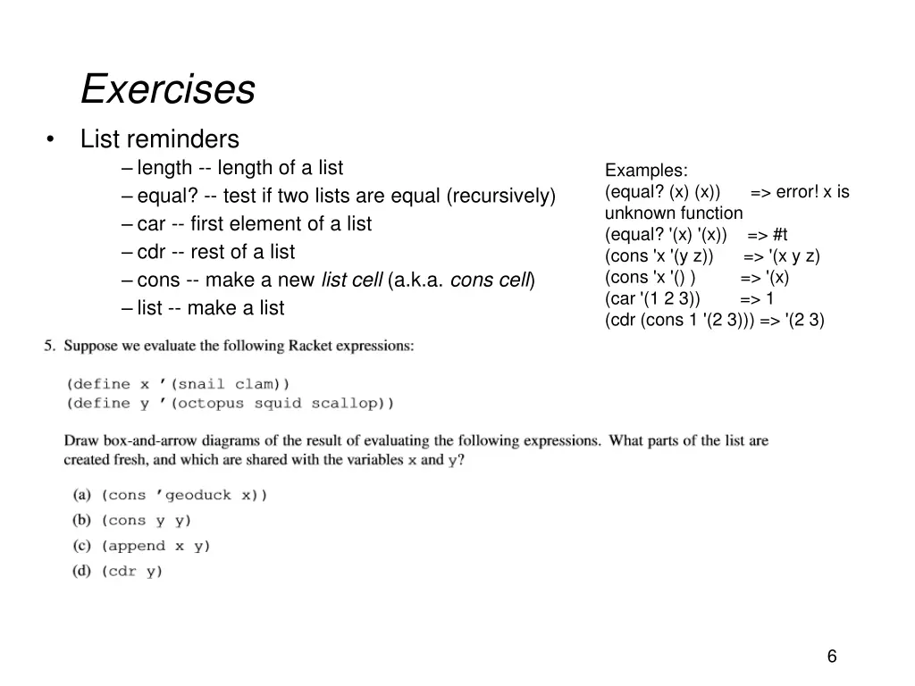 exercises list reminders length length of a list