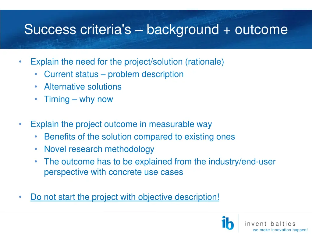 success criteria s background outcome