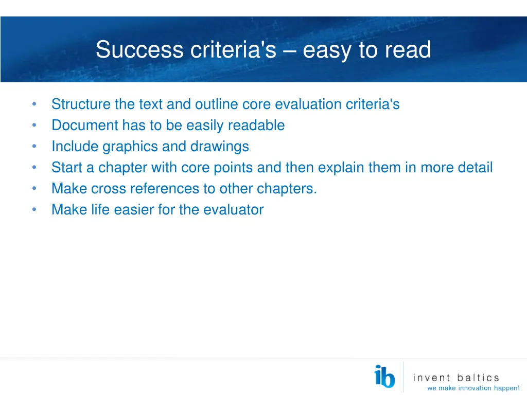 success criteria s easy to read