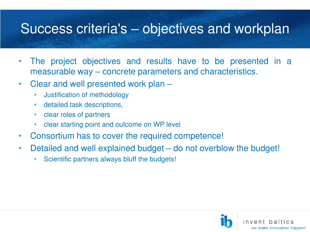 success criteria s objectives and workplan