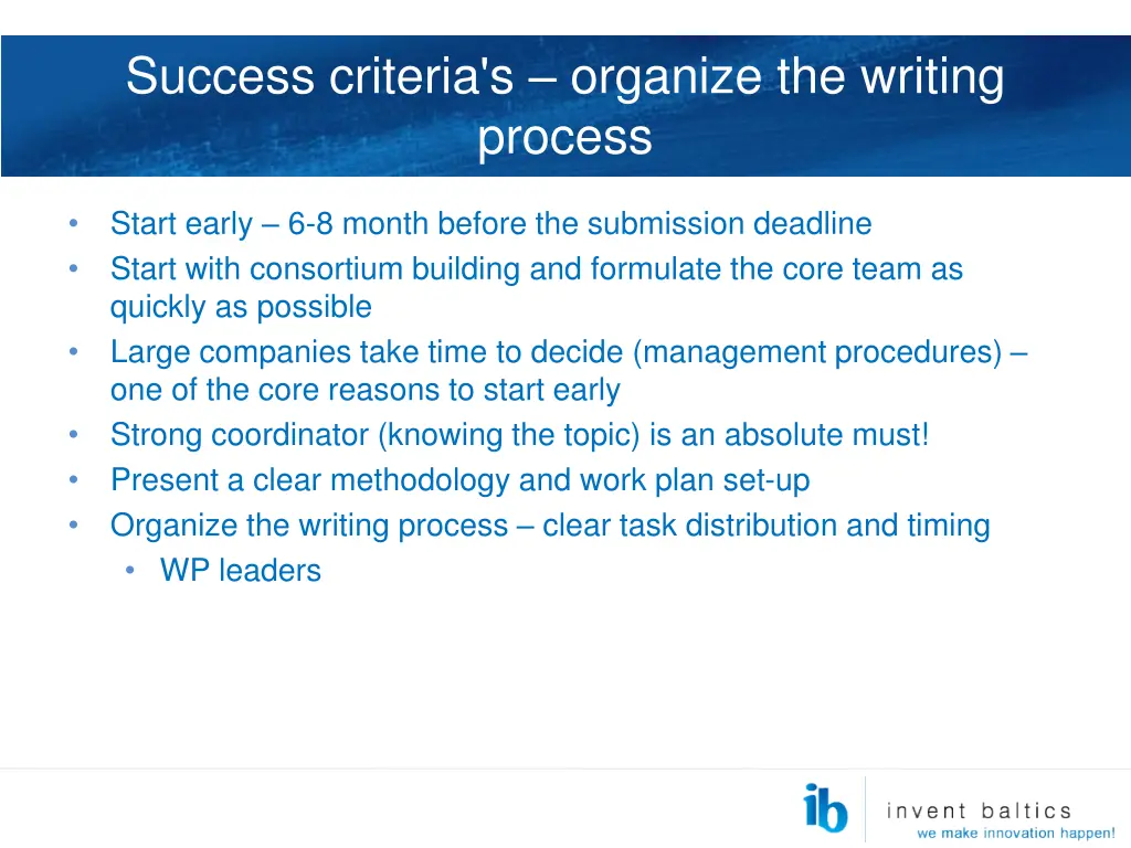 success criteria s organize the writing process