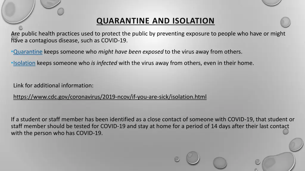 quarantine and isolation