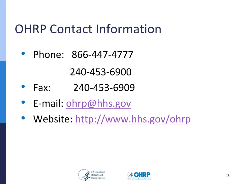 ohrp contact information