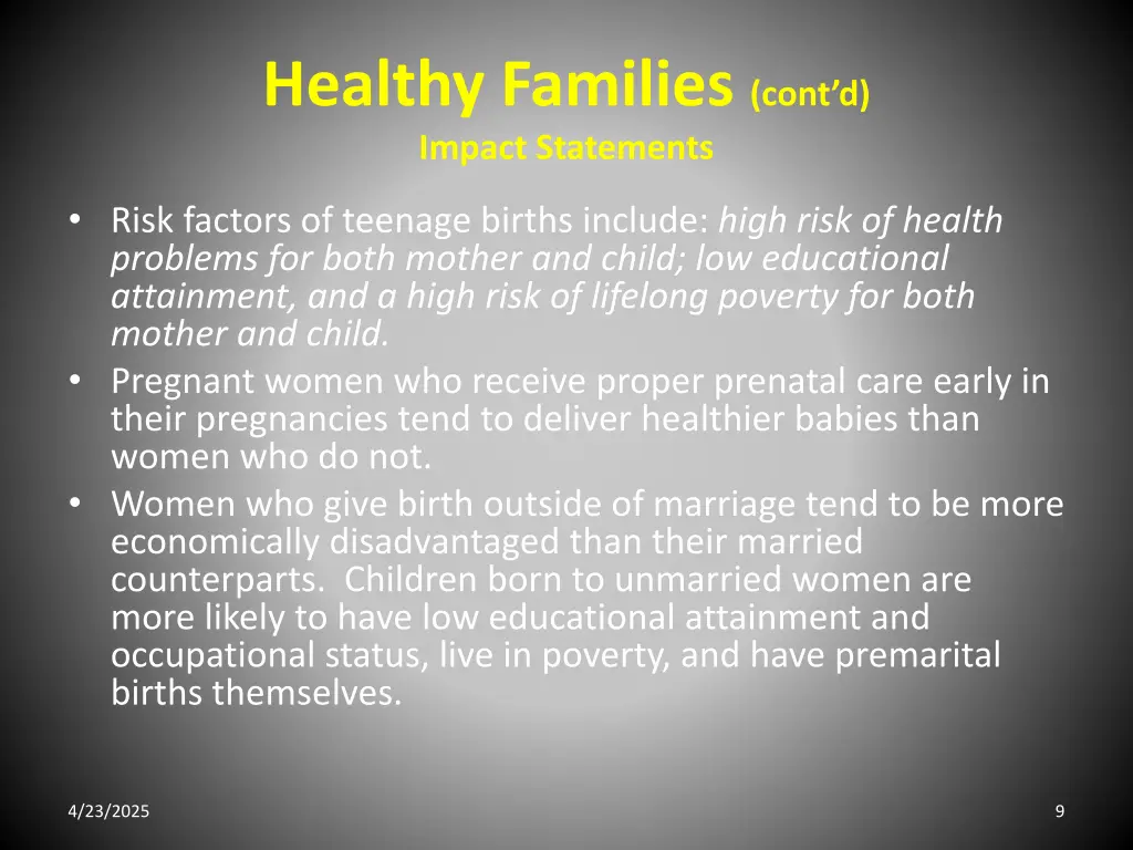 healthy families cont d impact statements
