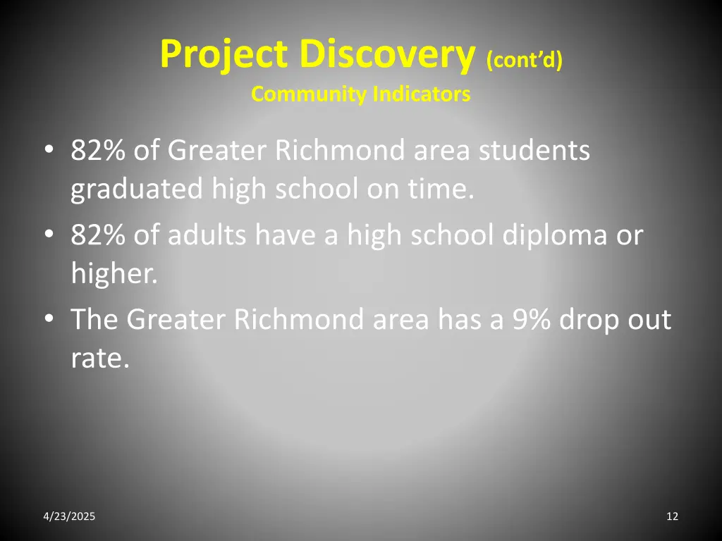 project discovery cont d community indicators