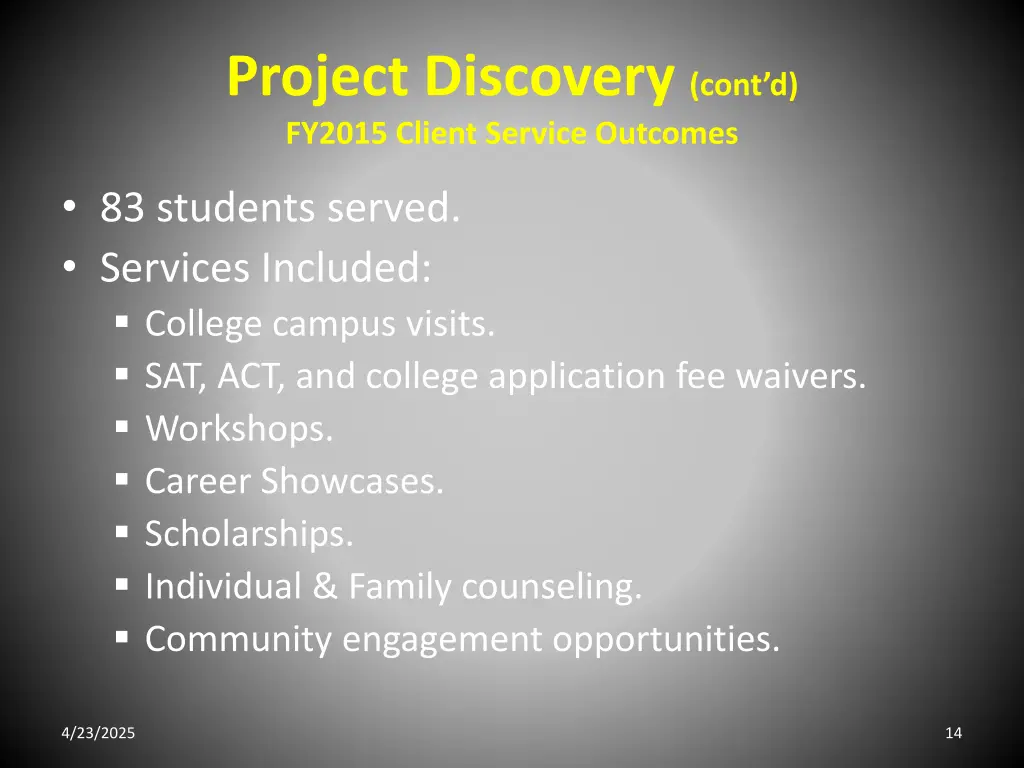 project discovery cont d fy2015 client service