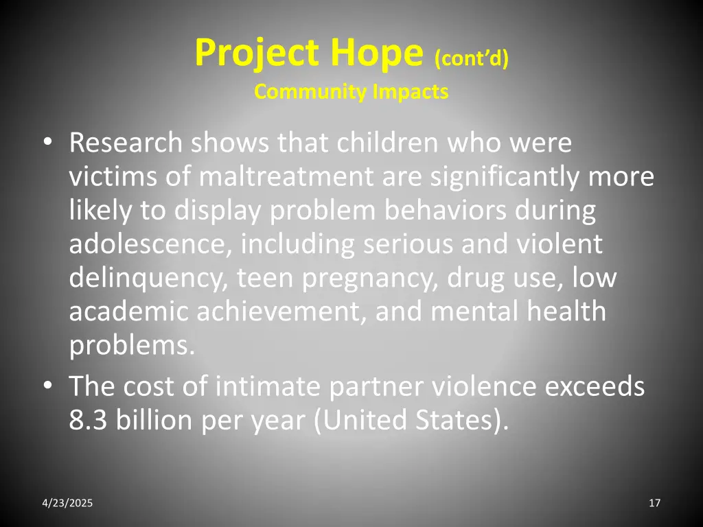 project hope cont d community impacts
