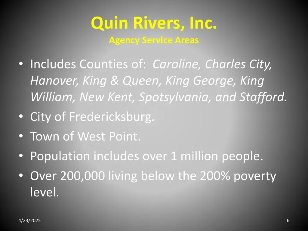 quin rivers inc agency service areas