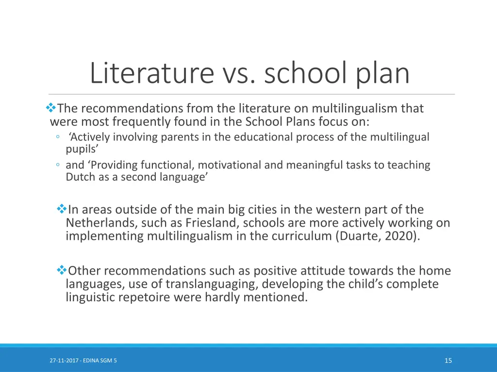 literature vs school plan