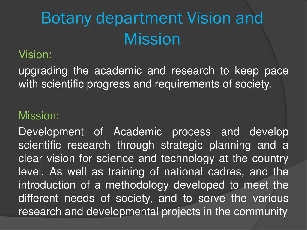 botany department vision and mission