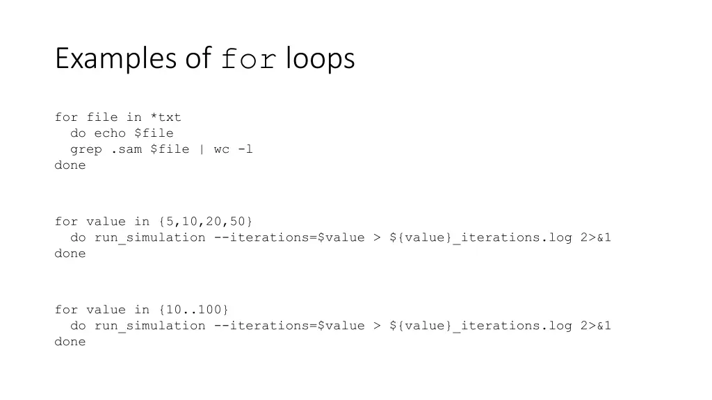 examples of for loops