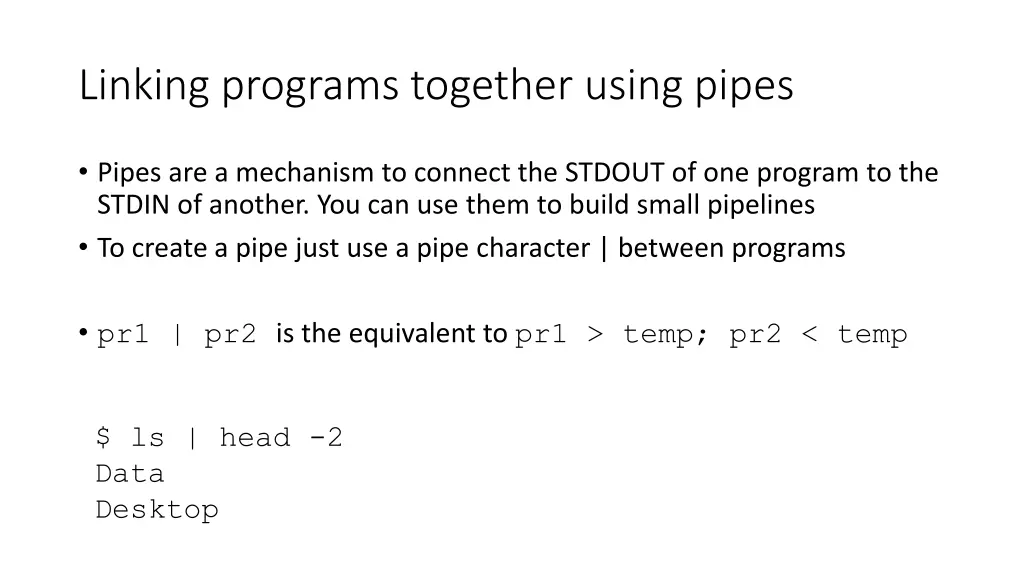 linking programs together using pipes