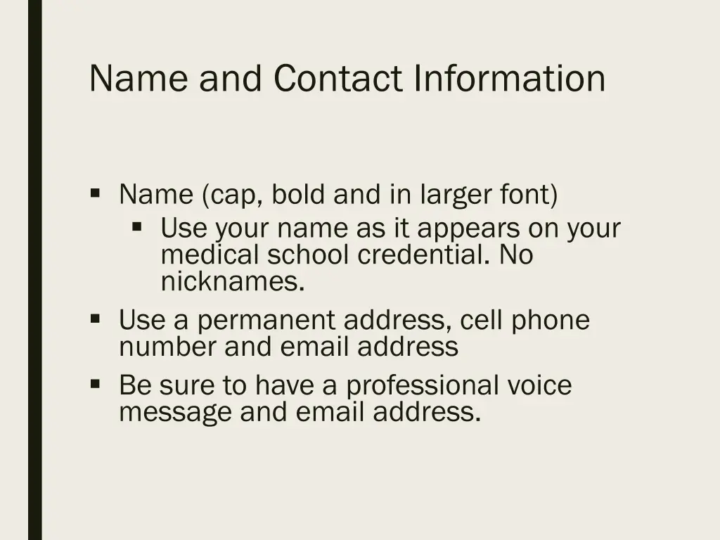 name and contact information