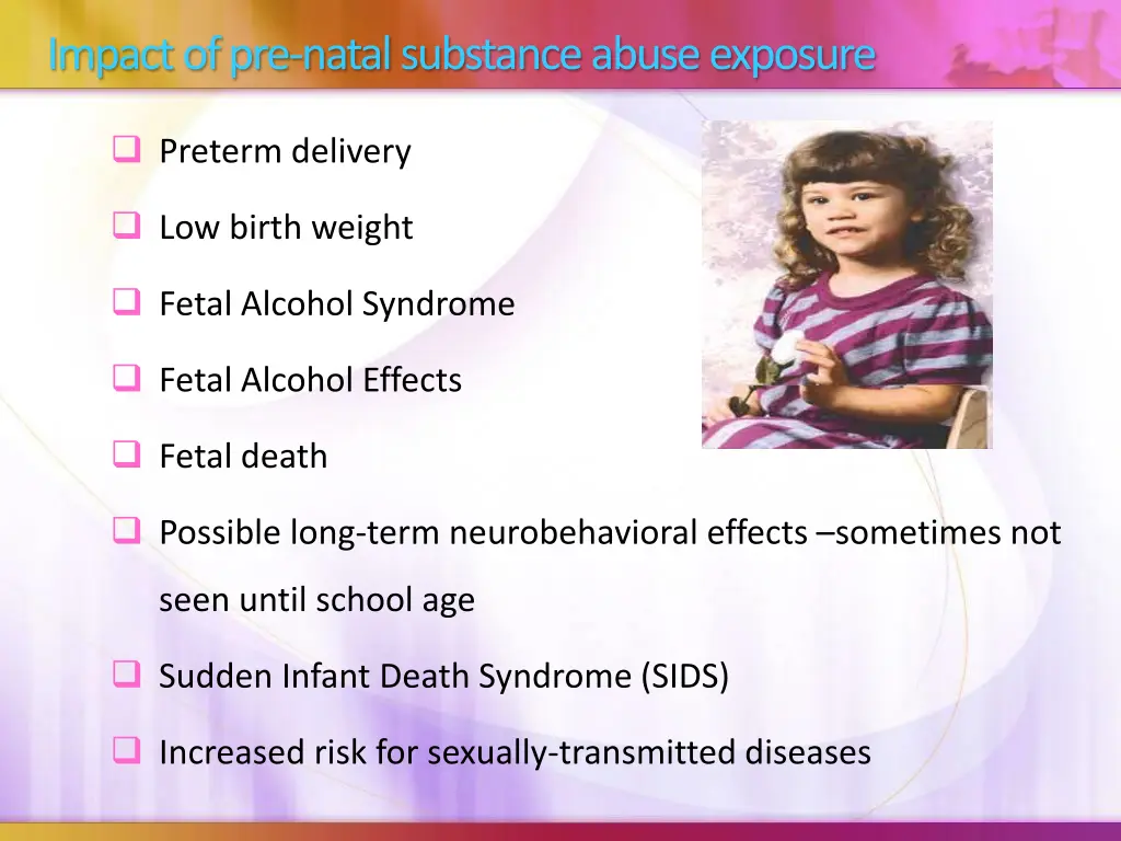 impact of pre natal substance abuse exposure