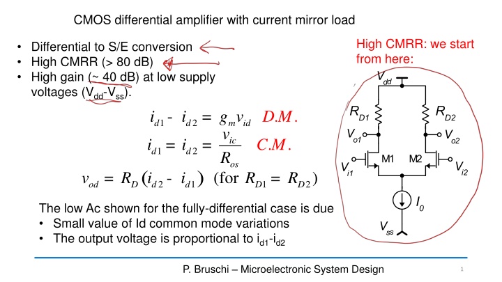 cmos differential amplifier with current mirror