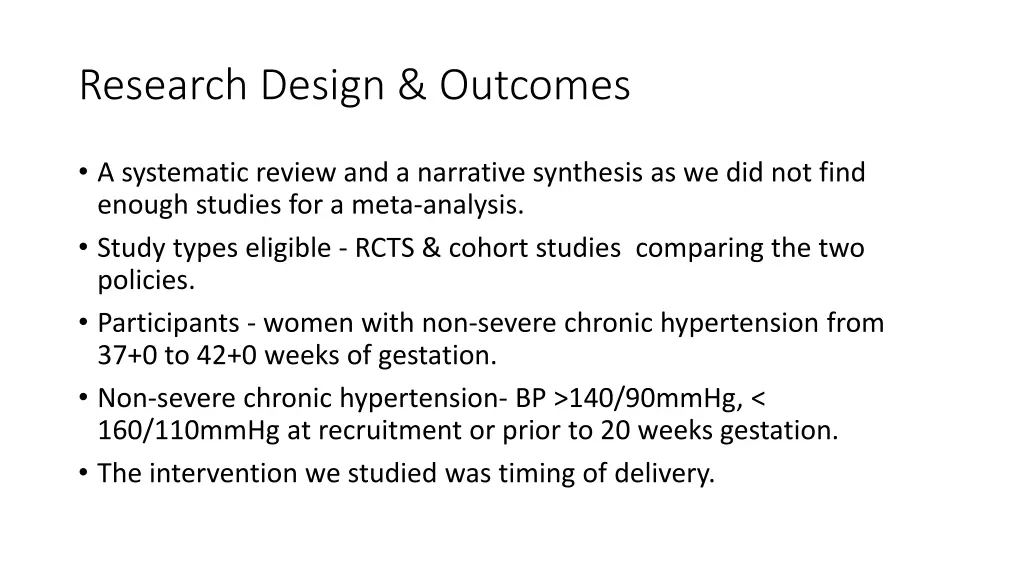research design outcomes