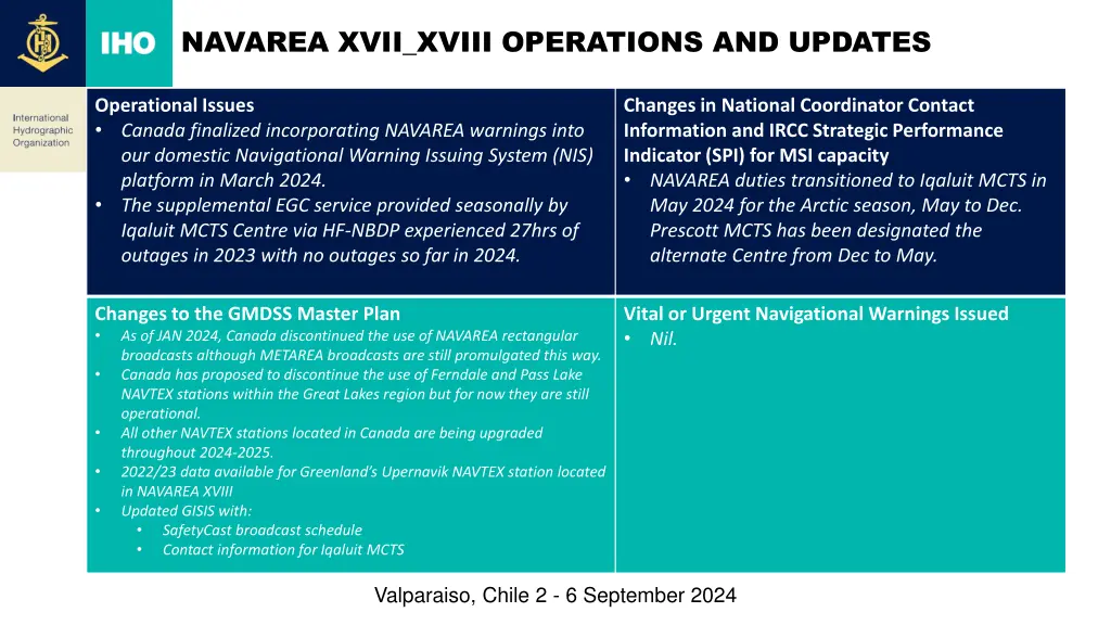 navarea xvii xviii operations and updates