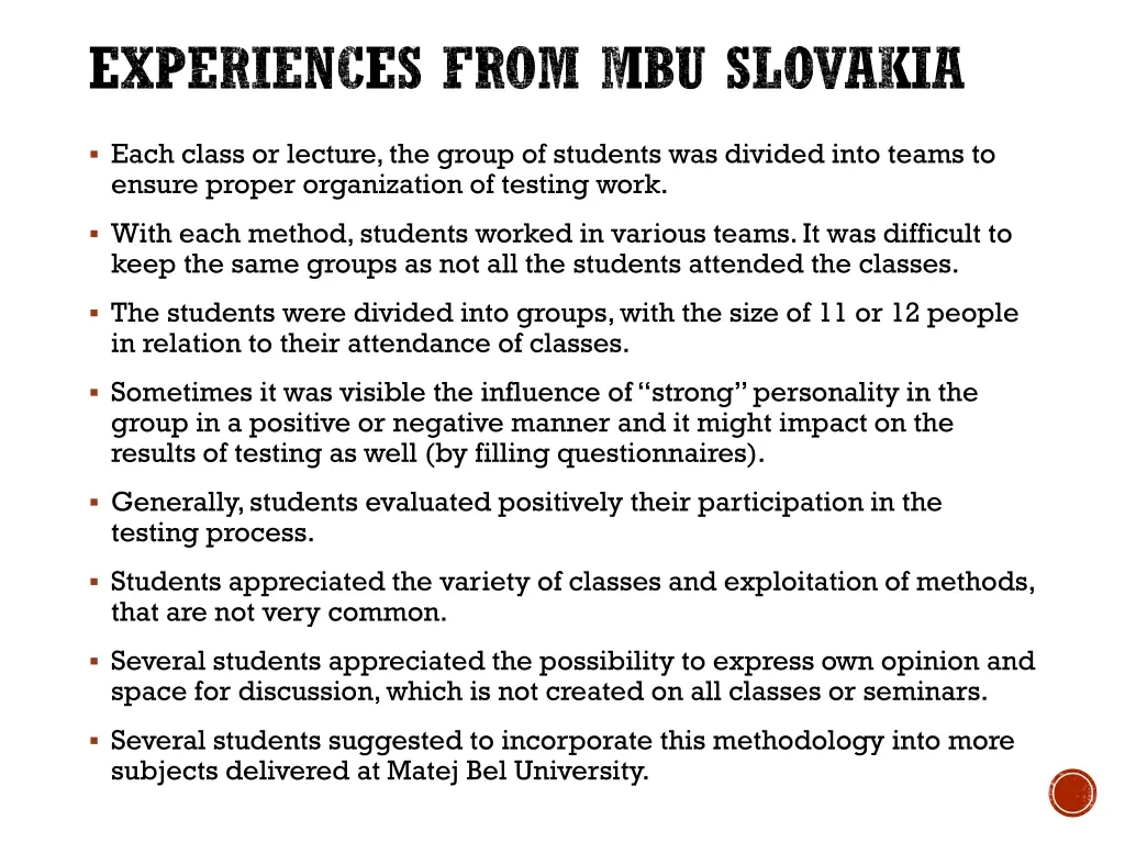 experiences from mbu slovakia
