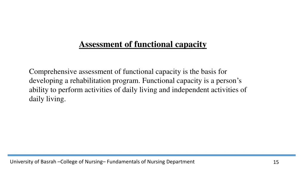assessment of functional capacity