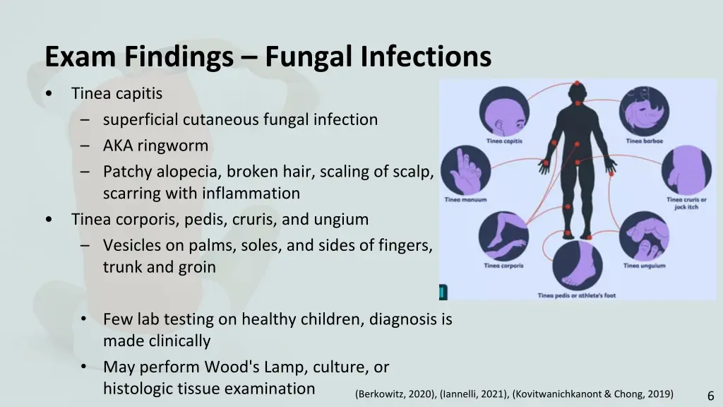 exam findings fungal infections