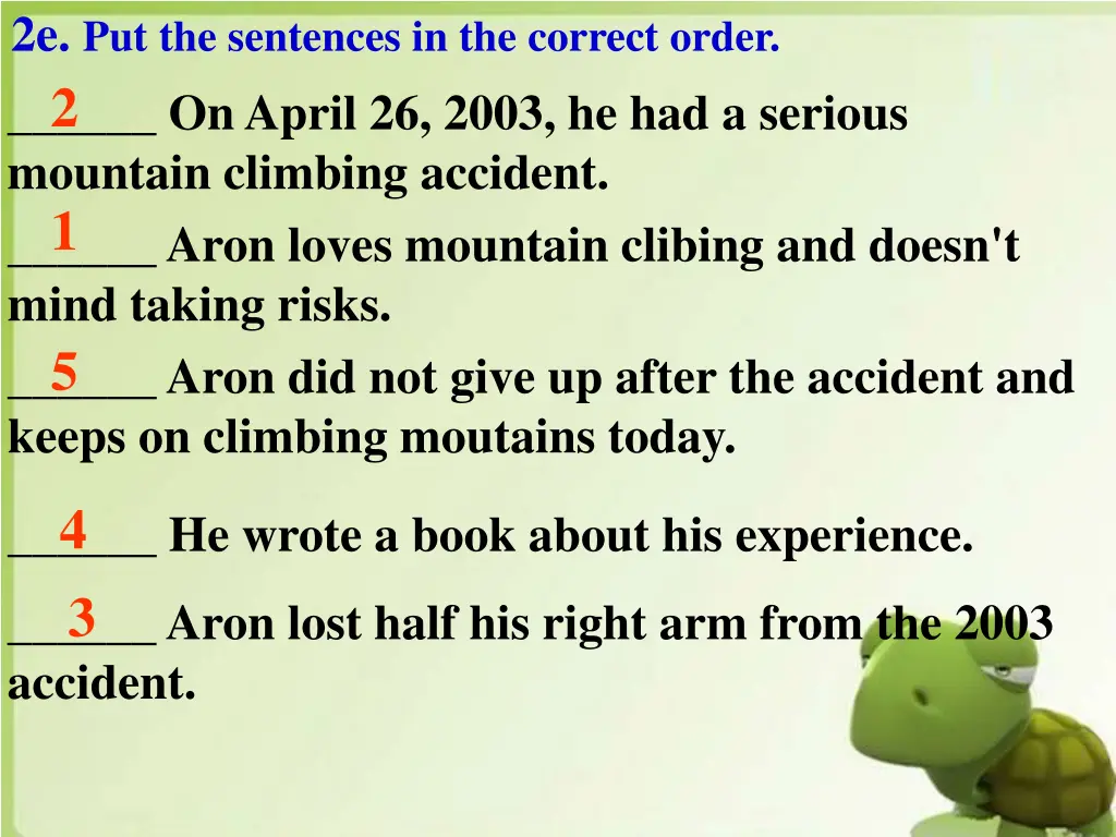 2e put the sentences in the correct order