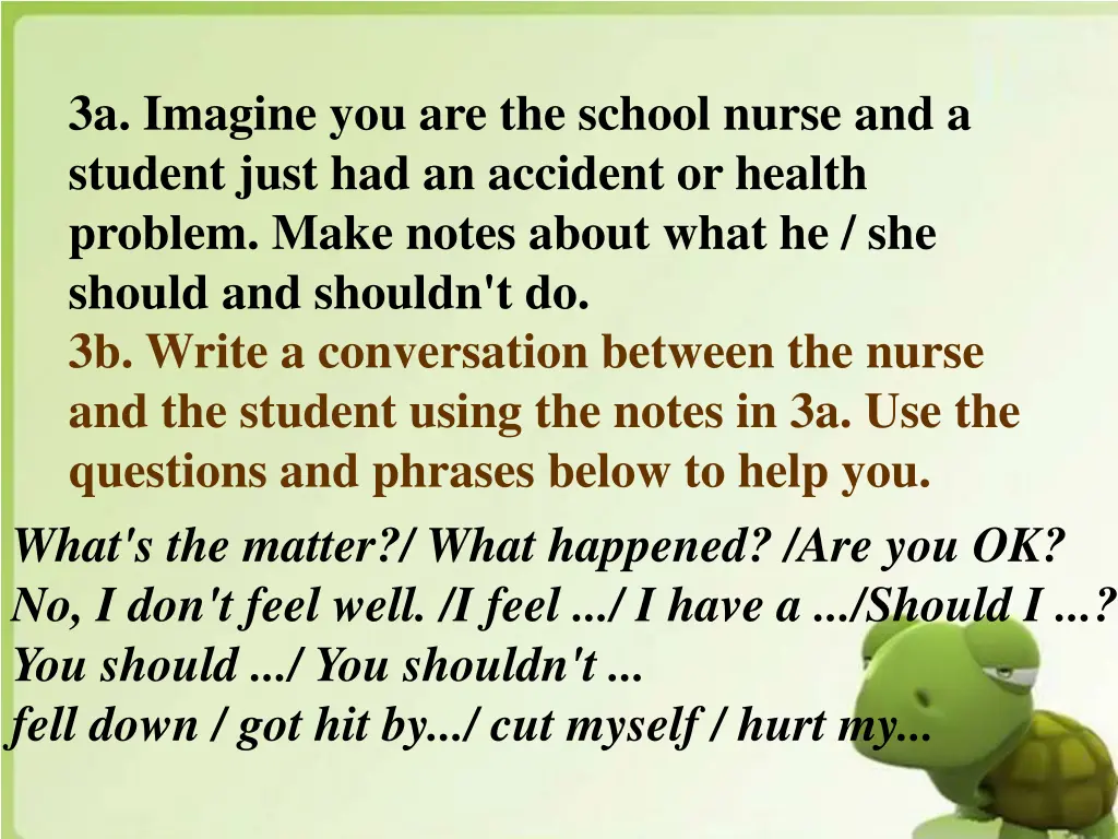 3a imagine you are the school nurse and a student