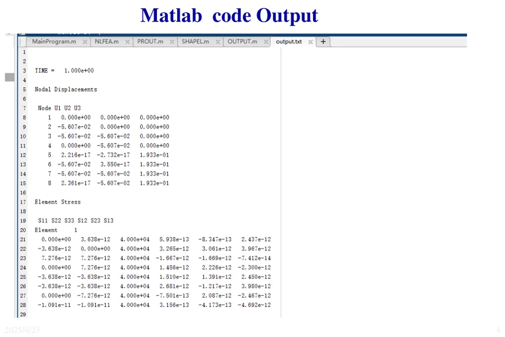 matlab code output