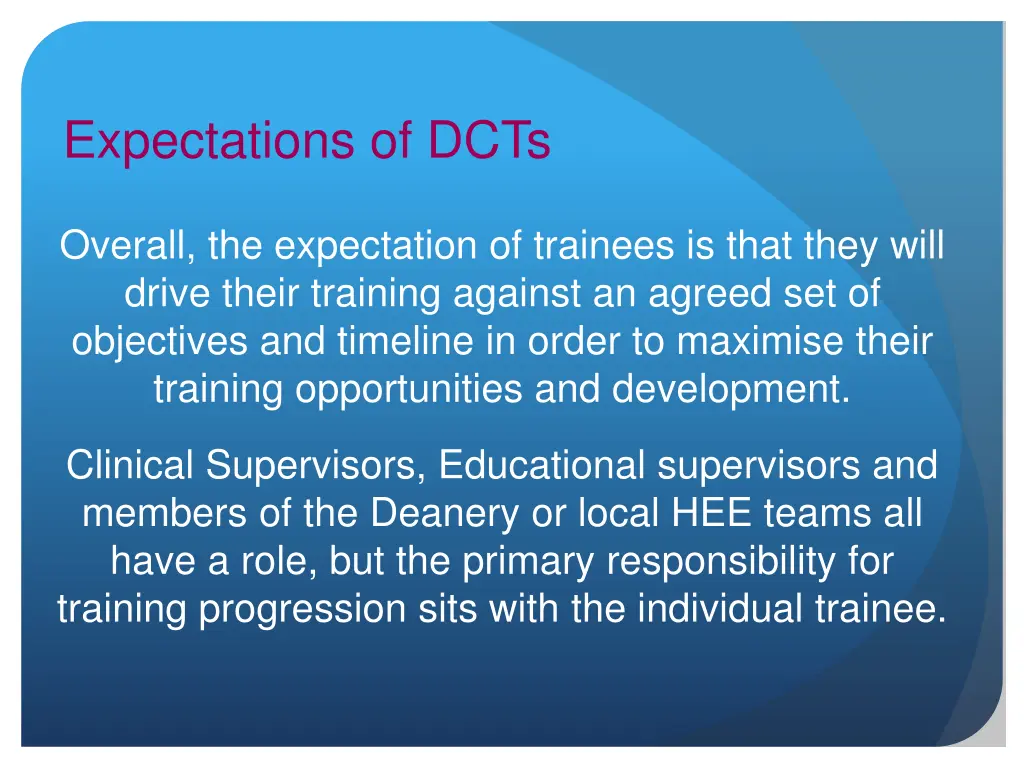 expectations of dcts