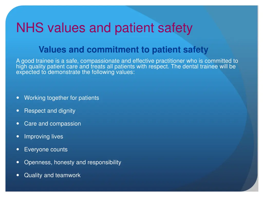nhs values and patient safety