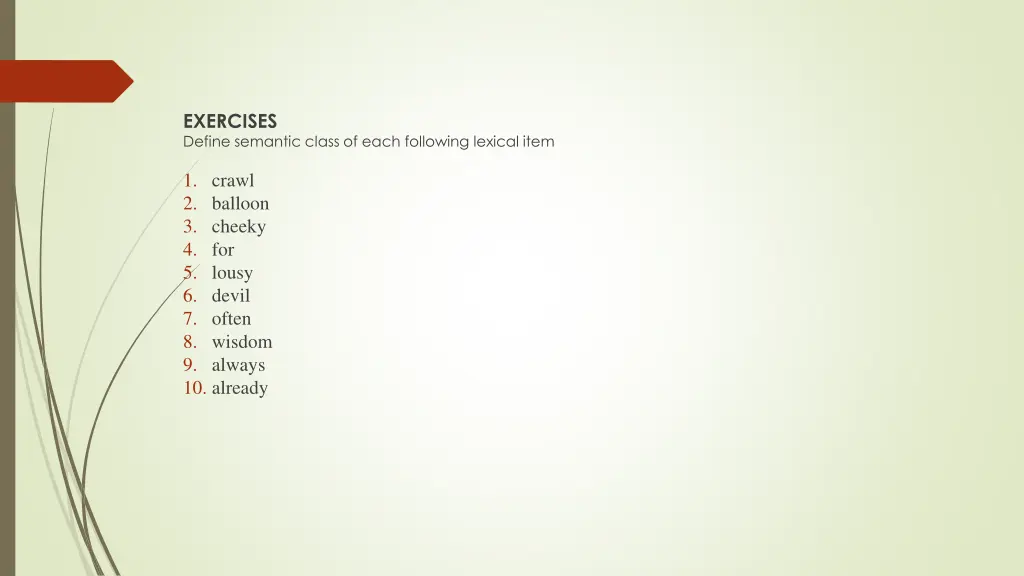 exercises define semantic class of each following