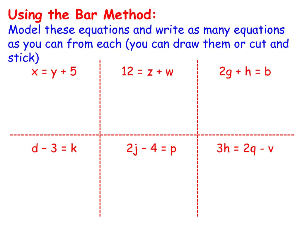 using the bar method model these equations