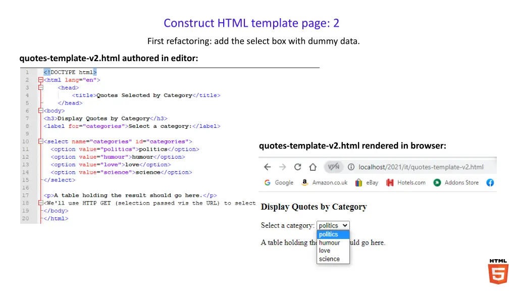 construct html template page 2