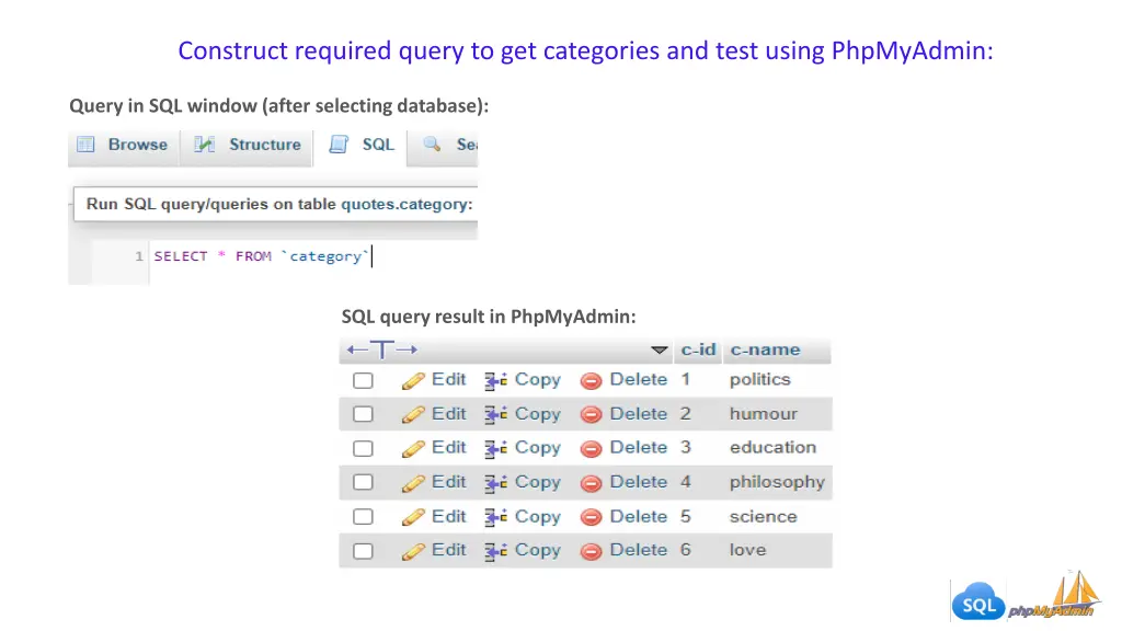 construct required query to get categories