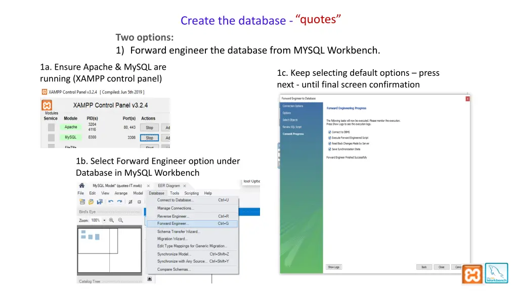 create the database quotes