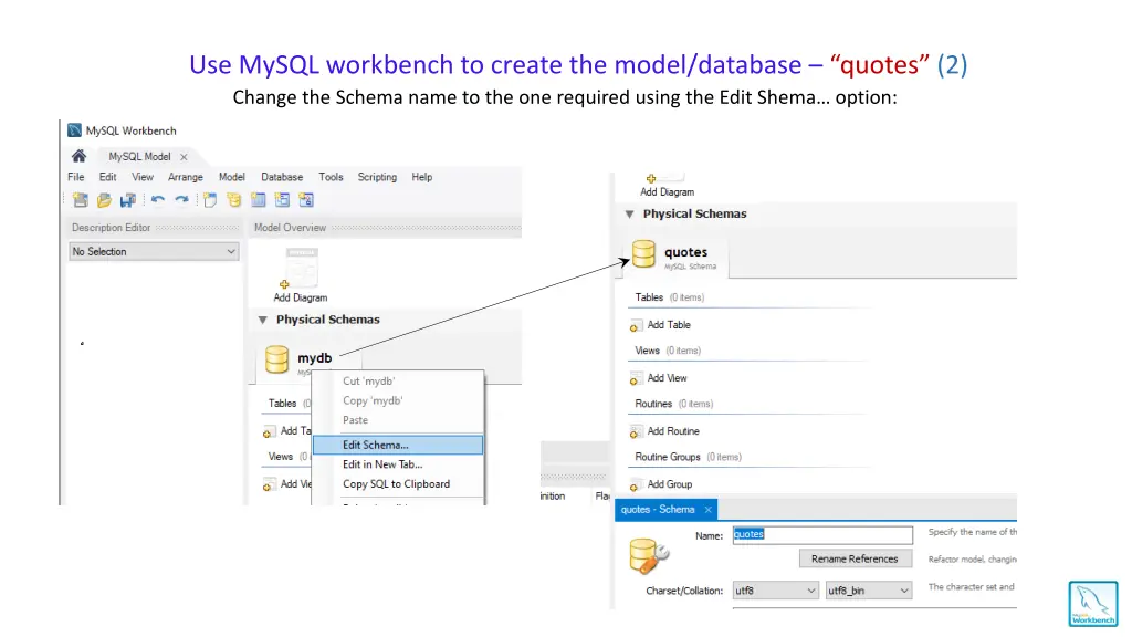 use mysql workbench to create the model database 1