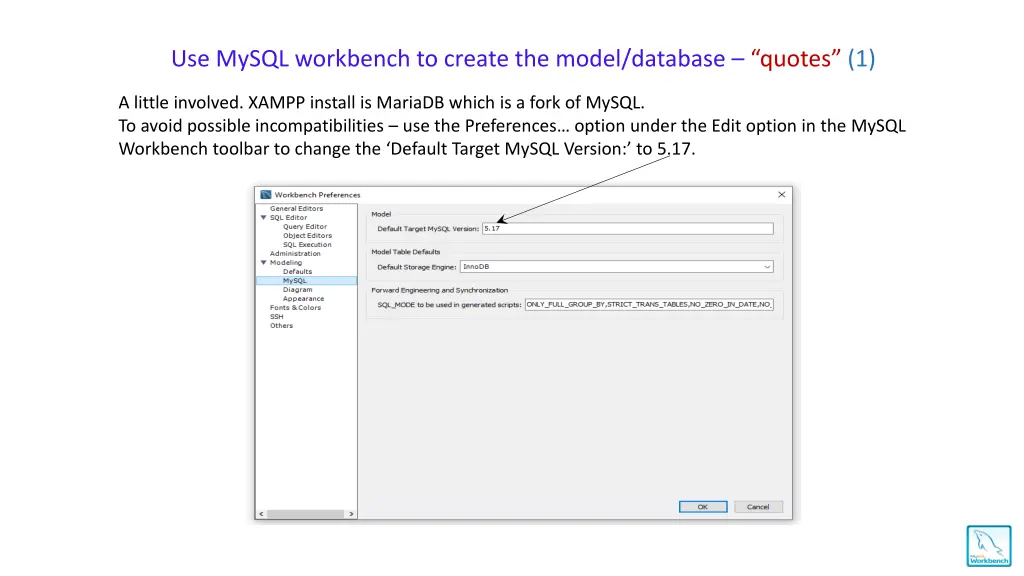use mysql workbench to create the model database
